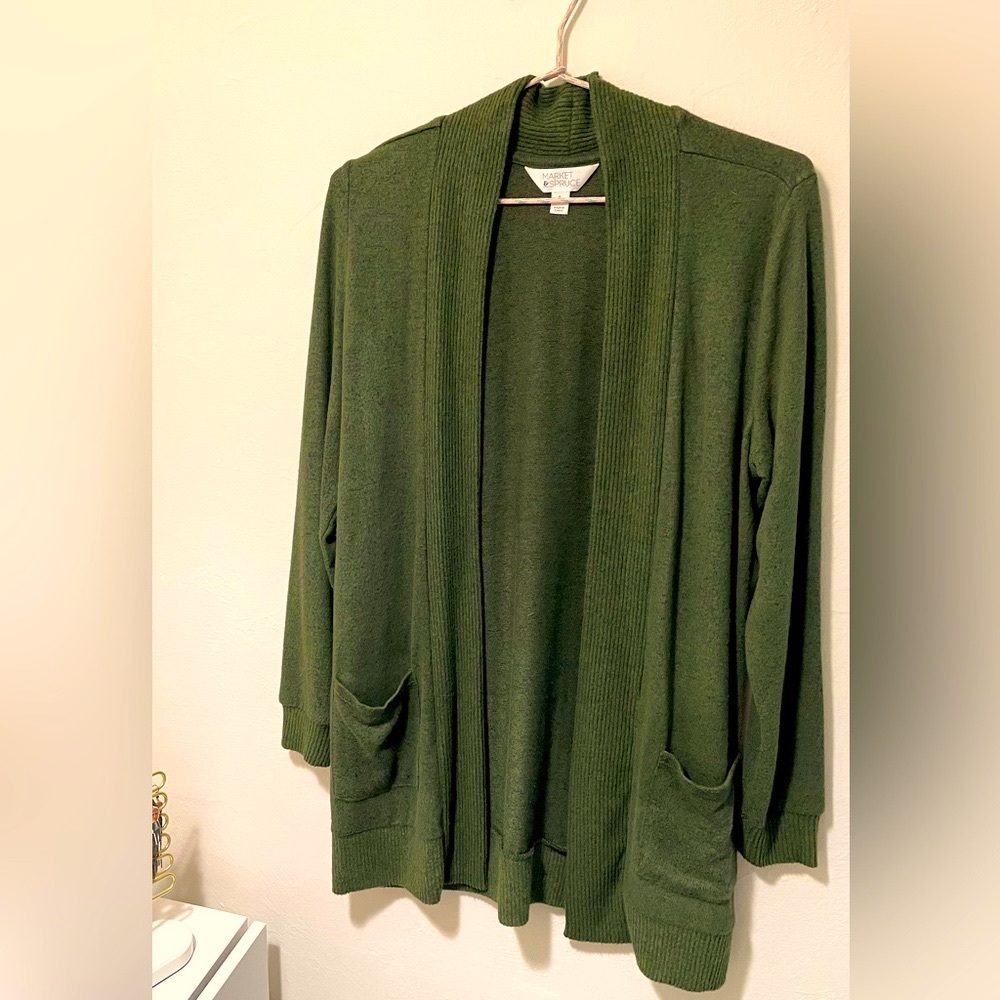 Market & Spruce Heather Brushed Knit Two Pocket Cardigan-Forest Green
